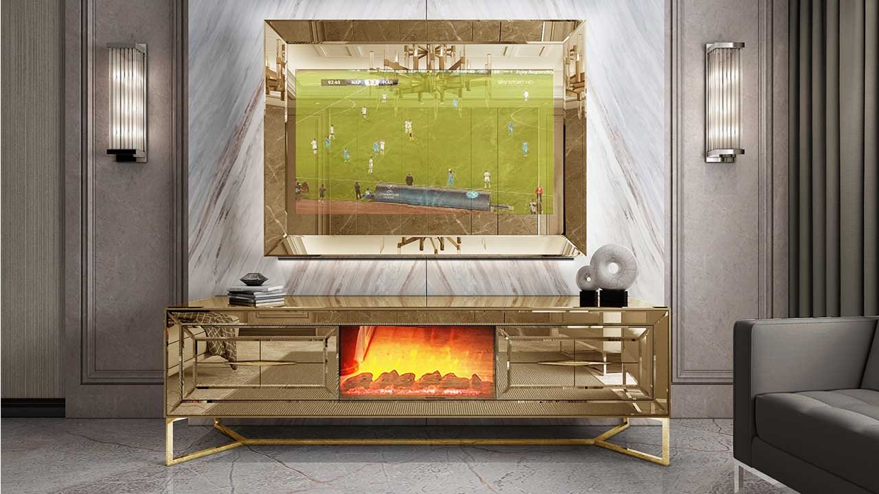 Cavalli Bronz Şömineli Duvar Ünitesi