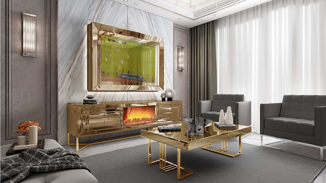 Cavalli Bronz Şömineli Duvar Ünitesi - Görsel 2